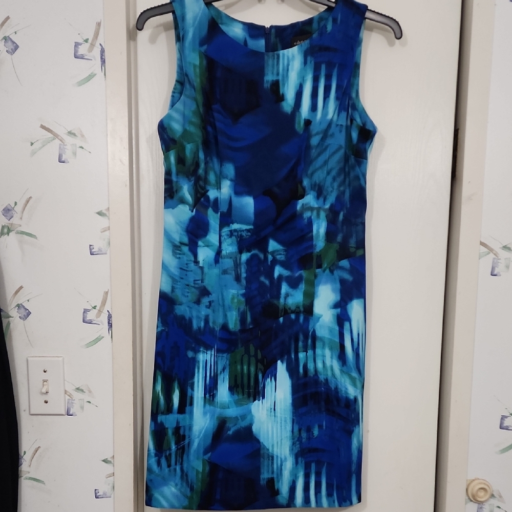 Connected Apparel Blue and Green Abstract Mini Dress